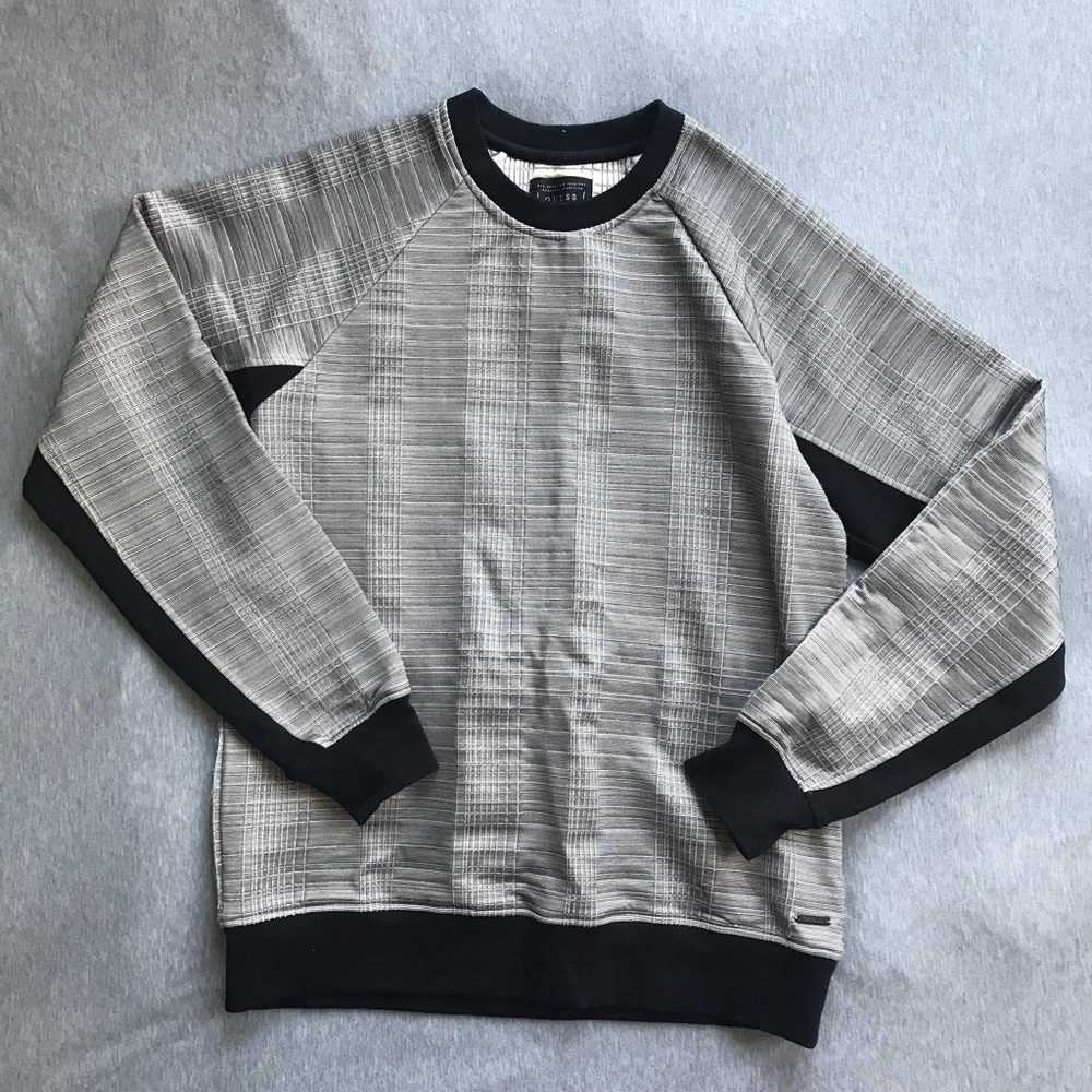 Guess silver crew neck sweater with ribbed sides